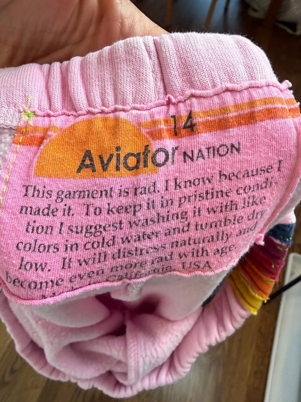 Aviator Nation Pink Kids Sweatpants with Rainbow Side Stripes size 14